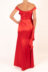 Vestido off the shoulder moño rojo
