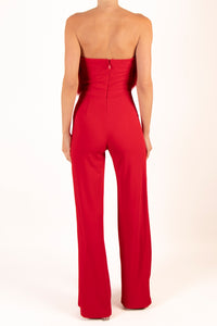 Jumpsuit strapless plumas rojo