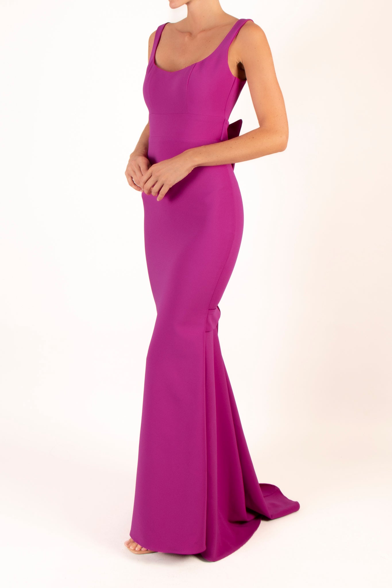 Vestido tirante ancho doble moño magenta