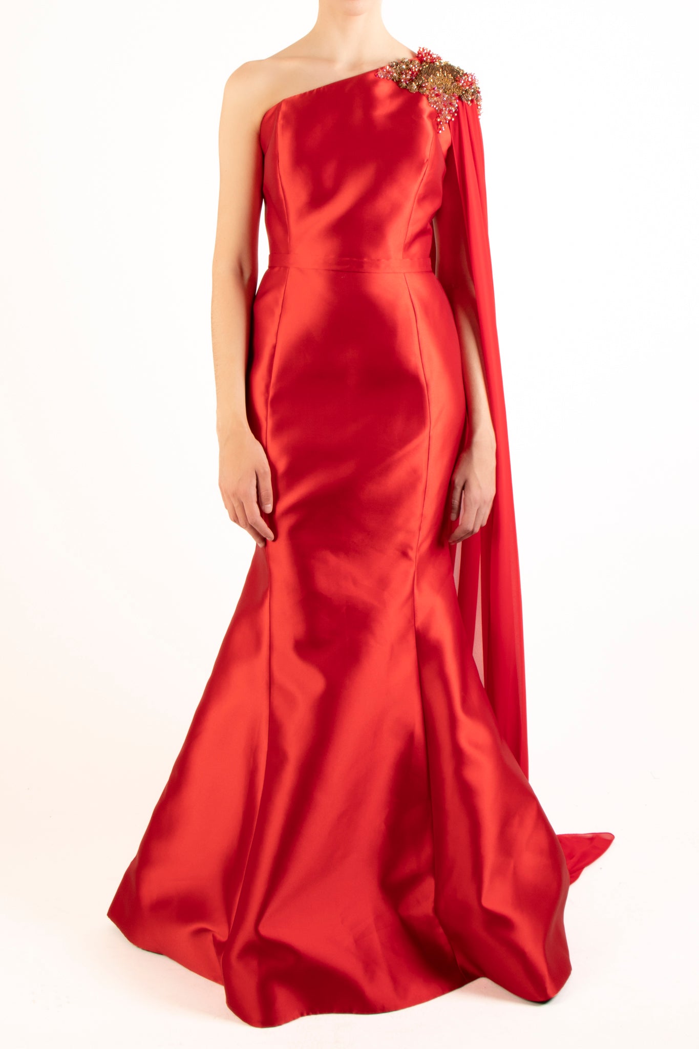 Vestido un hombro bordado vino