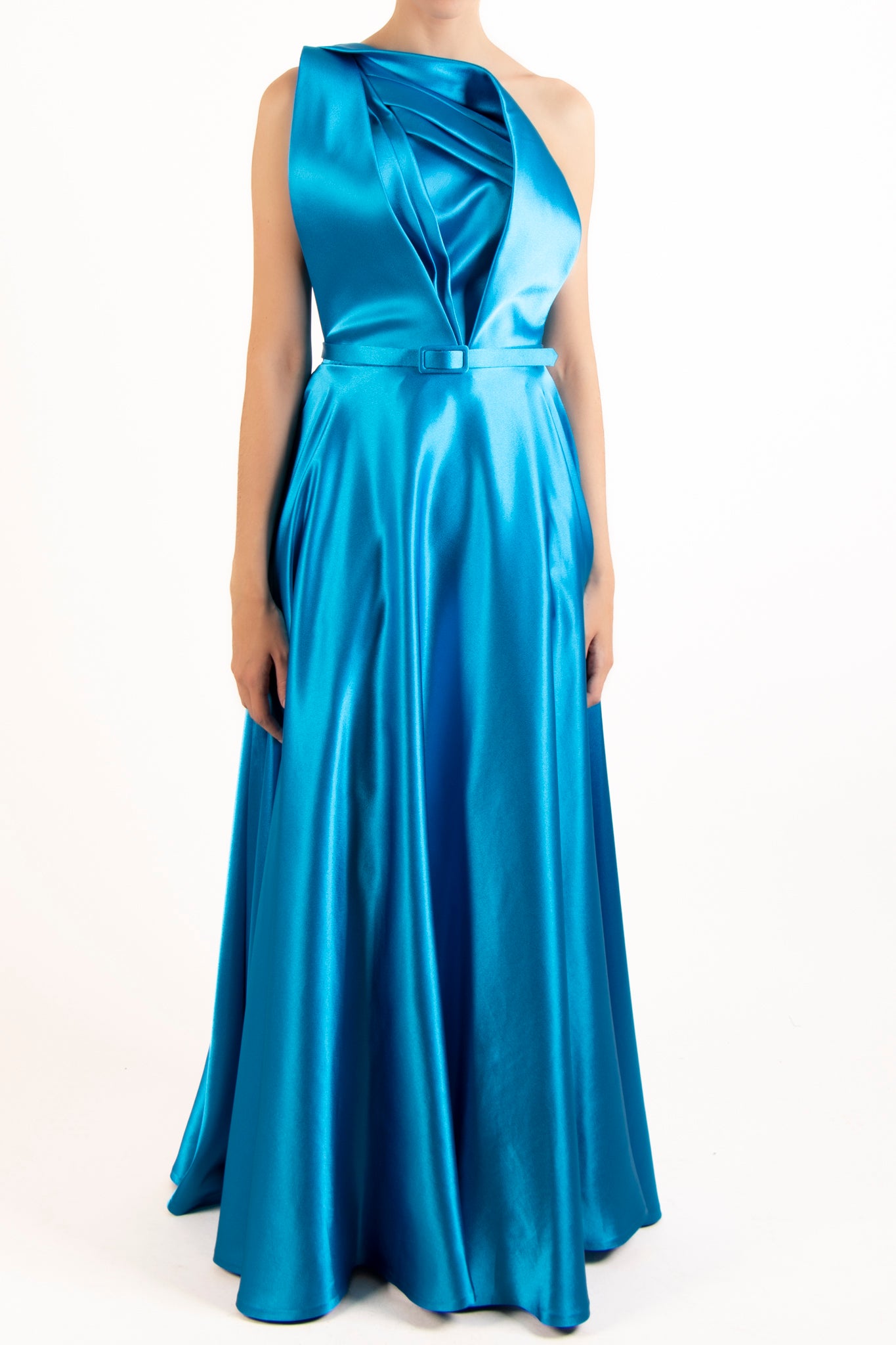 Vestido un hombro azul electrico