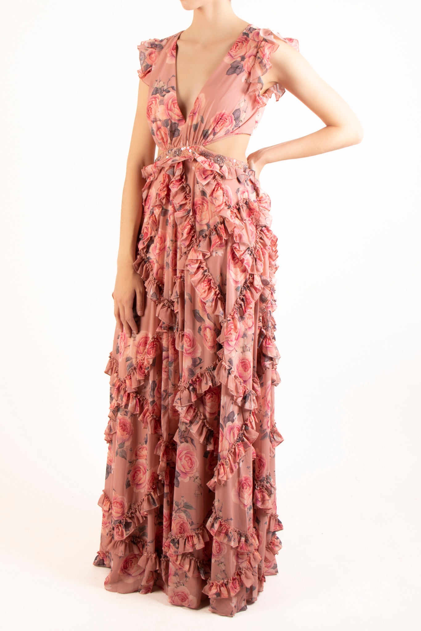 Vestido cut out print rosa