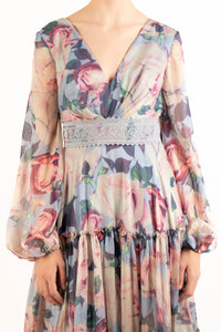 Vestido print v manga larga olanes azul