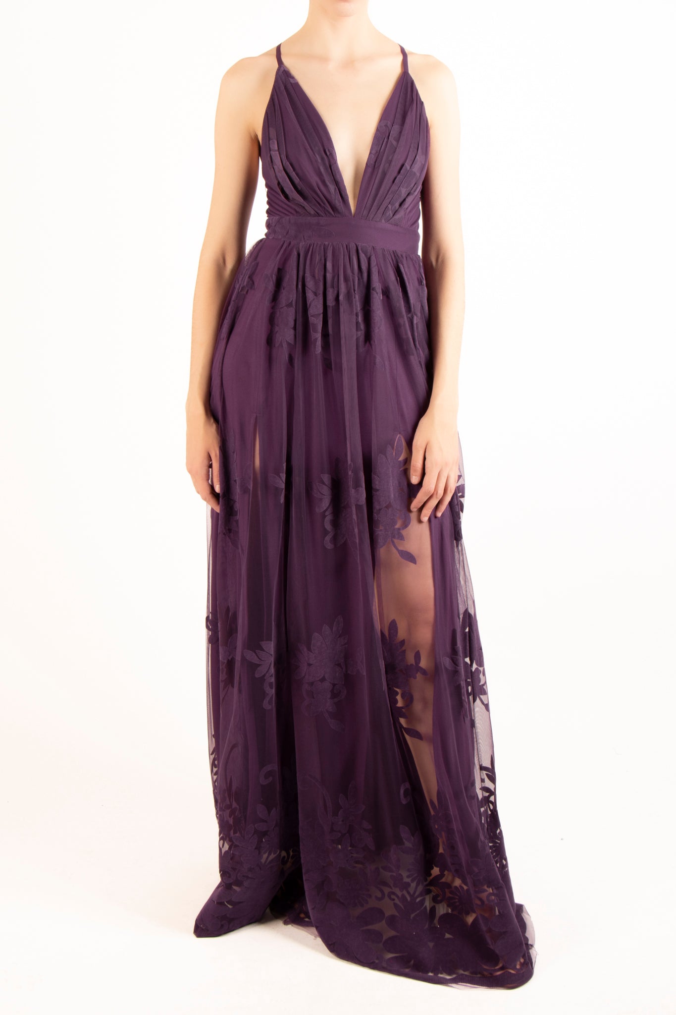 Vestido maxi tirantes terciopelo morado