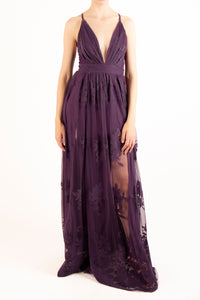 Vestido maxi tirantes terciopelo morado