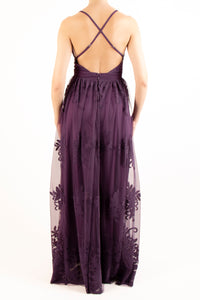 Vestido maxi tirantes terciopelo morado