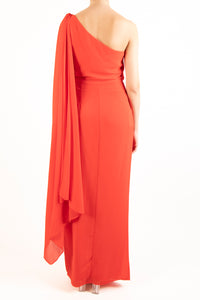 Vestido aro en hombro y capa naranja