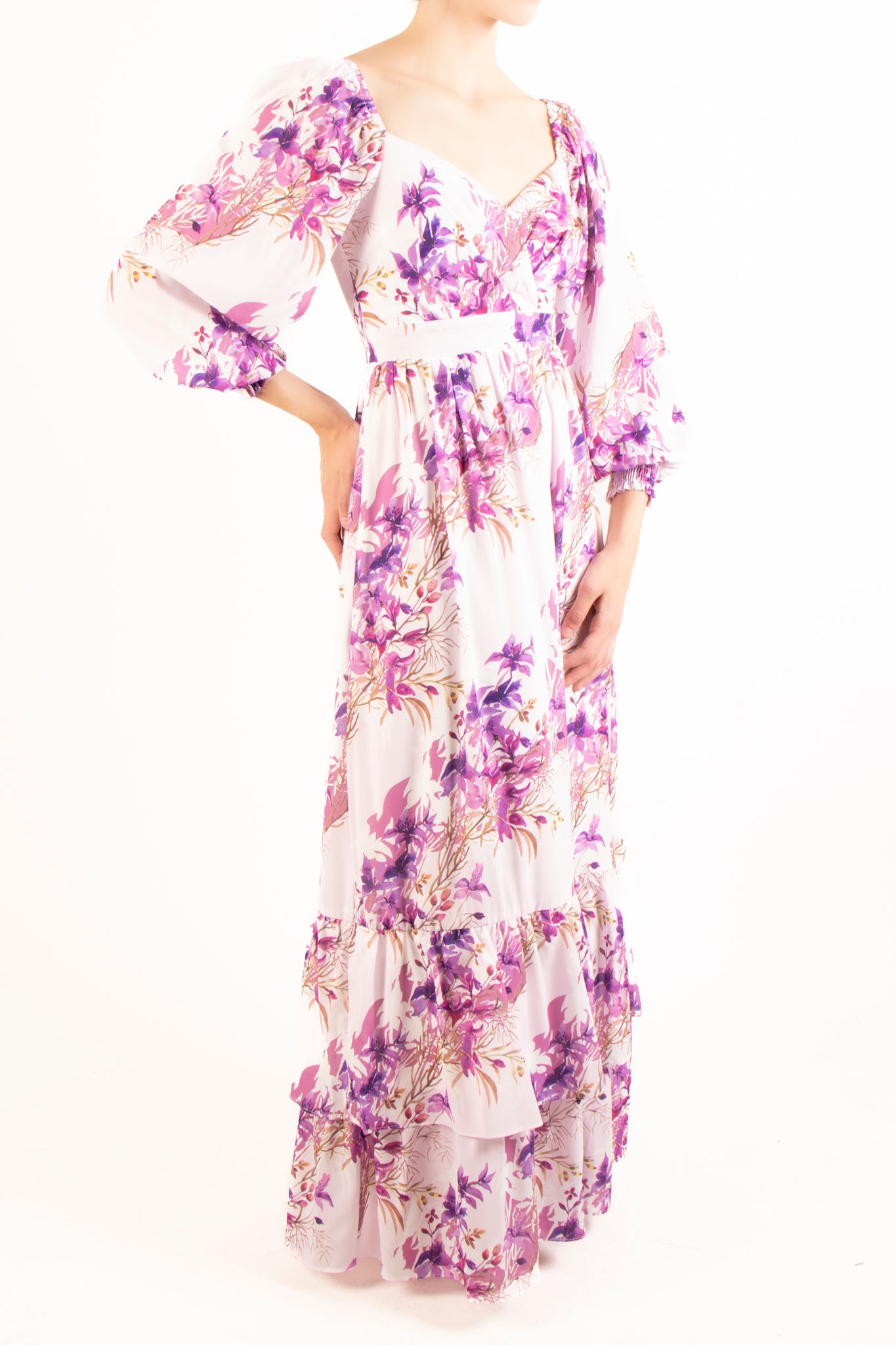 Vestido manga larga print lila