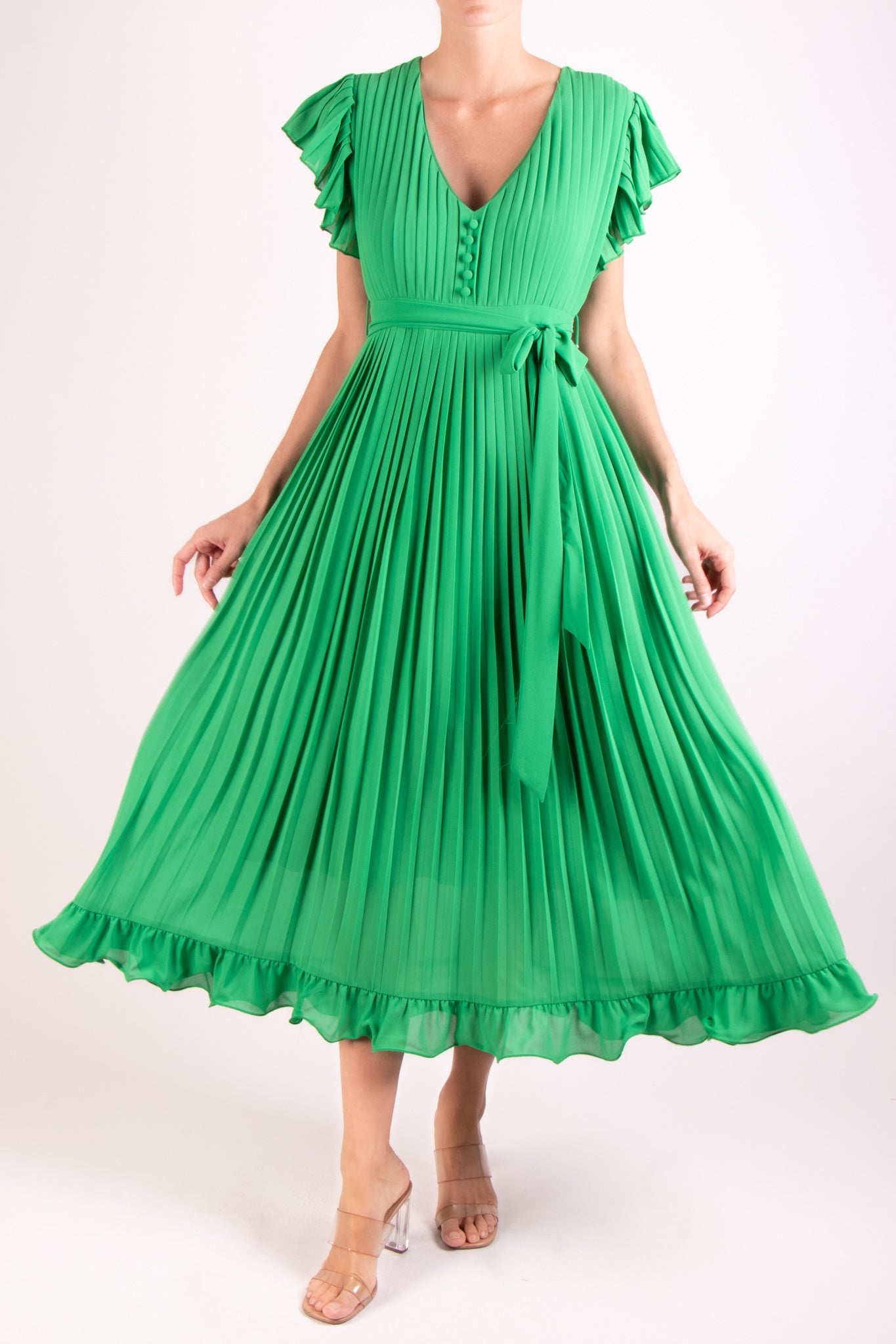 Vestido v botones plisado verde