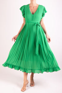 Vestido v botones plisado verde