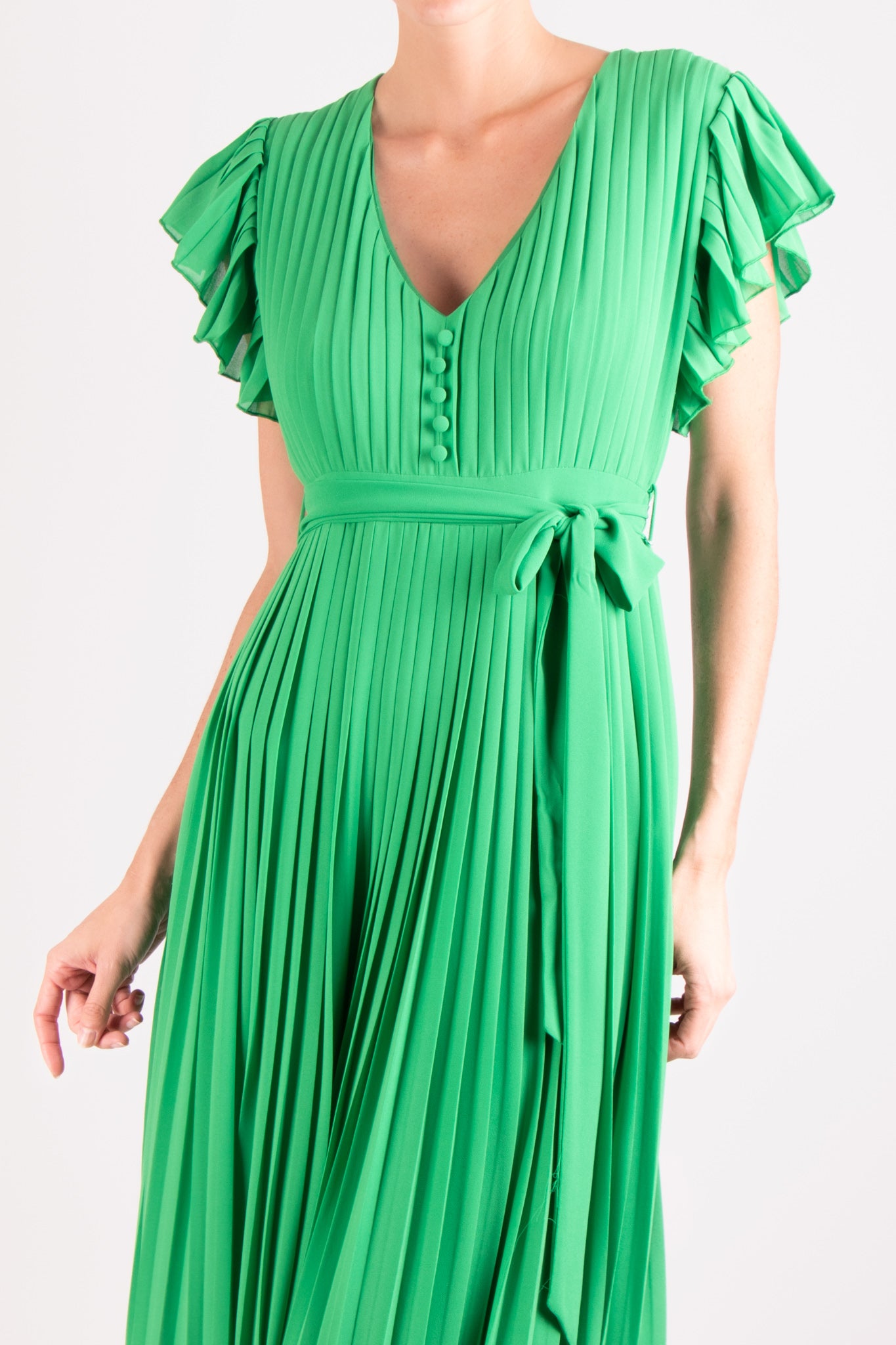Vestido v botones plisado verde