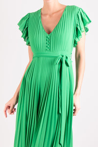 Vestido v botones plisado verde