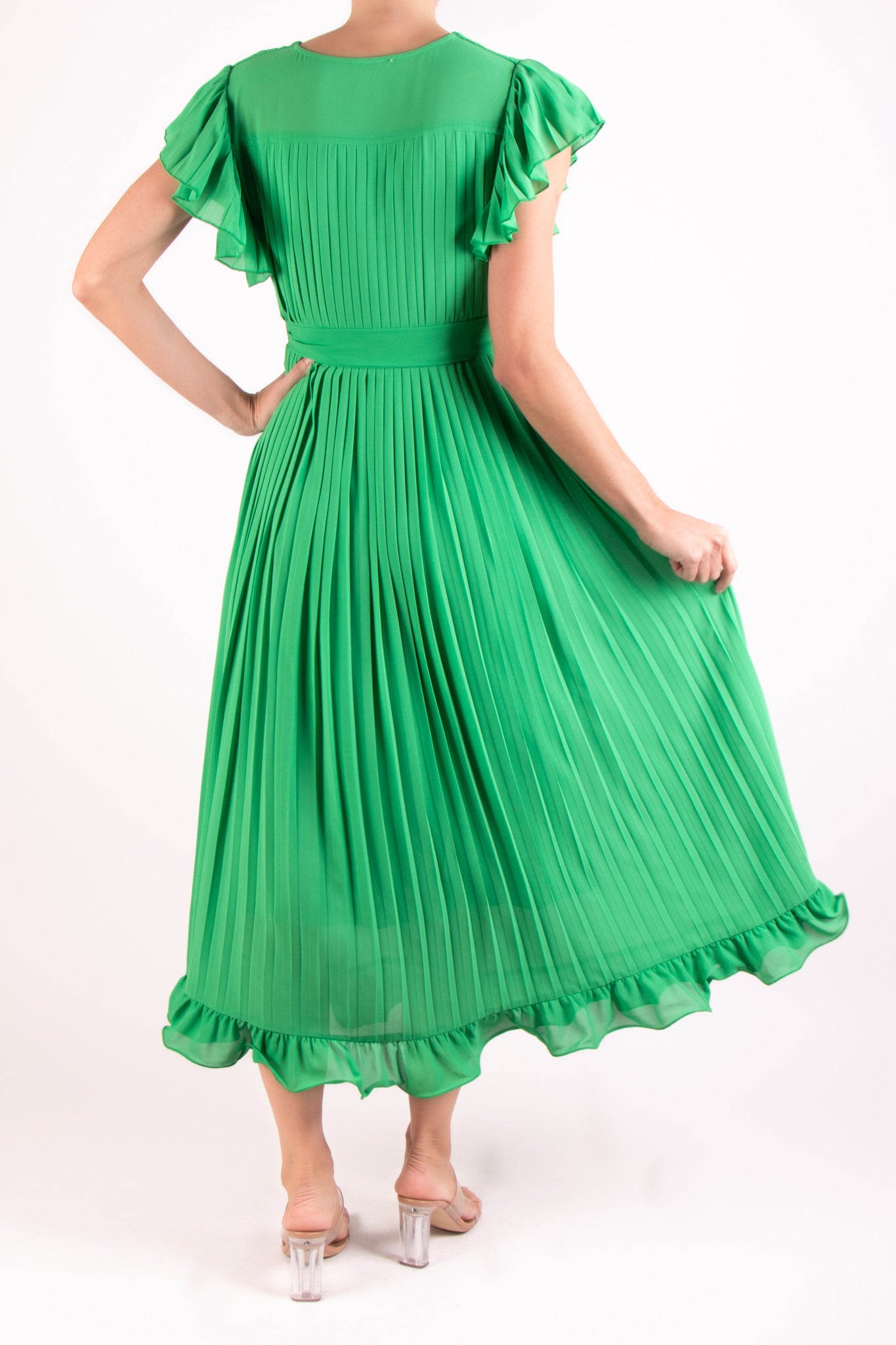 Vestido v botones plisado verde