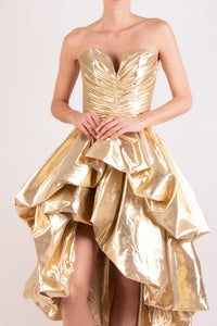 Vestido strapless corazón olanes dorado