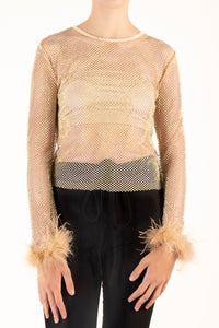 Blusa transparencias y brillos beige