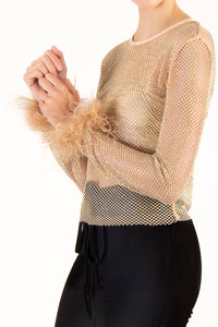 Blusa transparencias y brillos beige