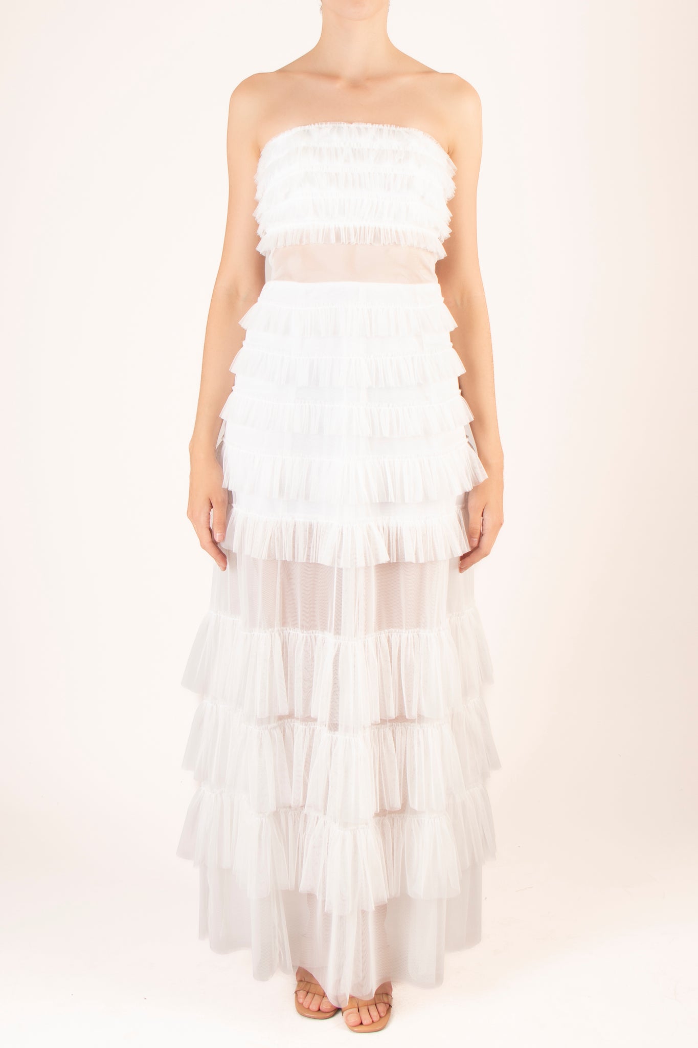 Vestido strapless mesh olanes blanco