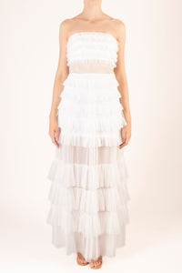 Vestido strapless mesh olanes blanco