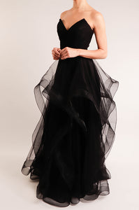 Vestido strapless mesh negro