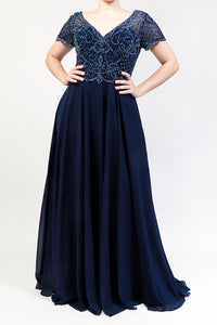 vestido bordado navy