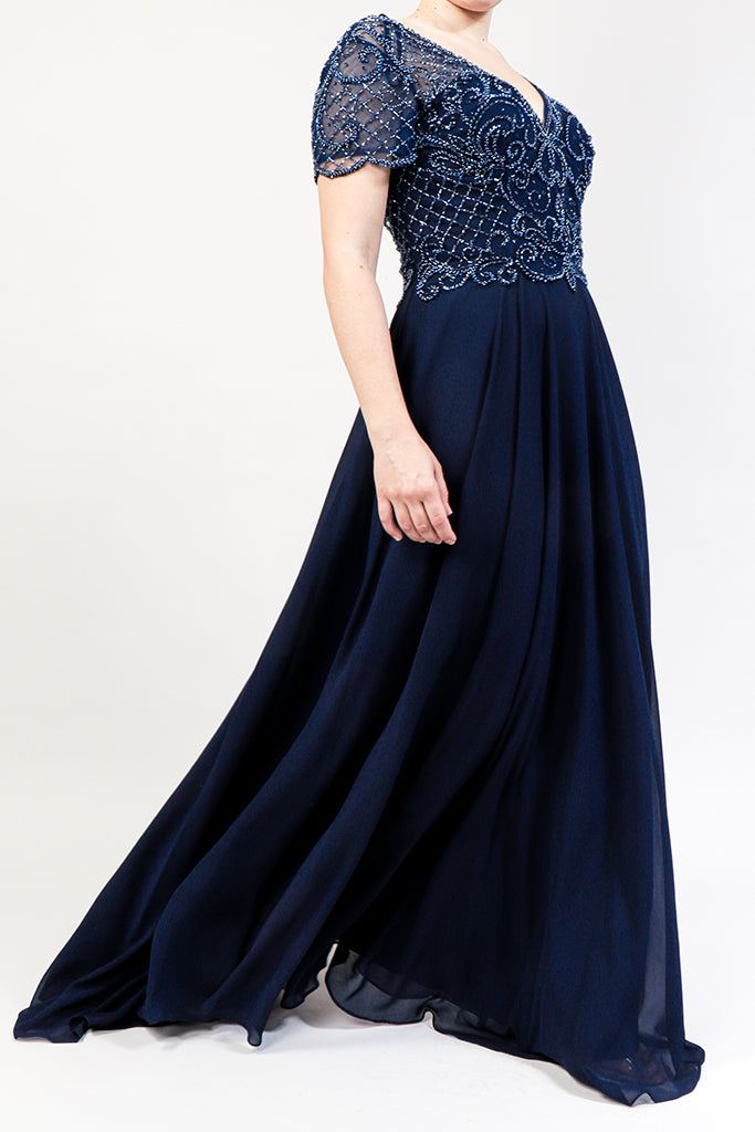 vestido bordado navy