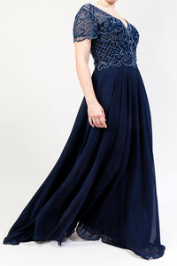 vestido bordado navy