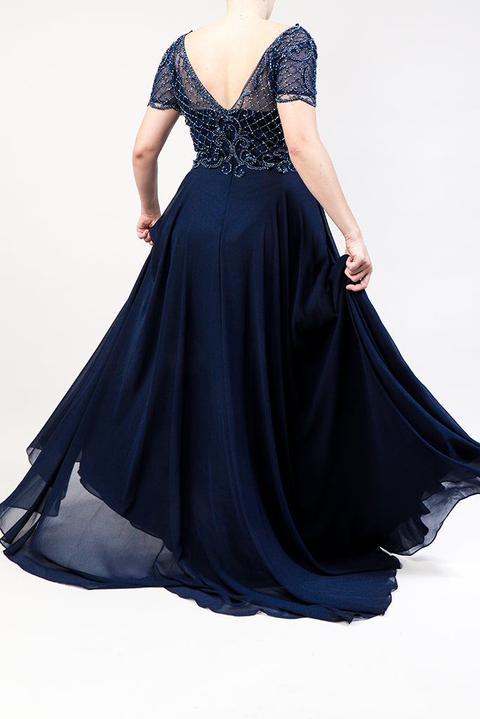 vestido bordado navy